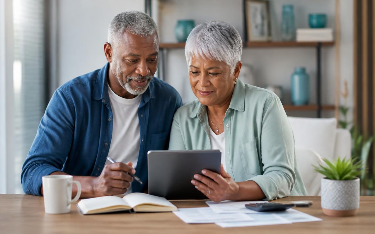 Couple reviewing their retirement plan on a tablet